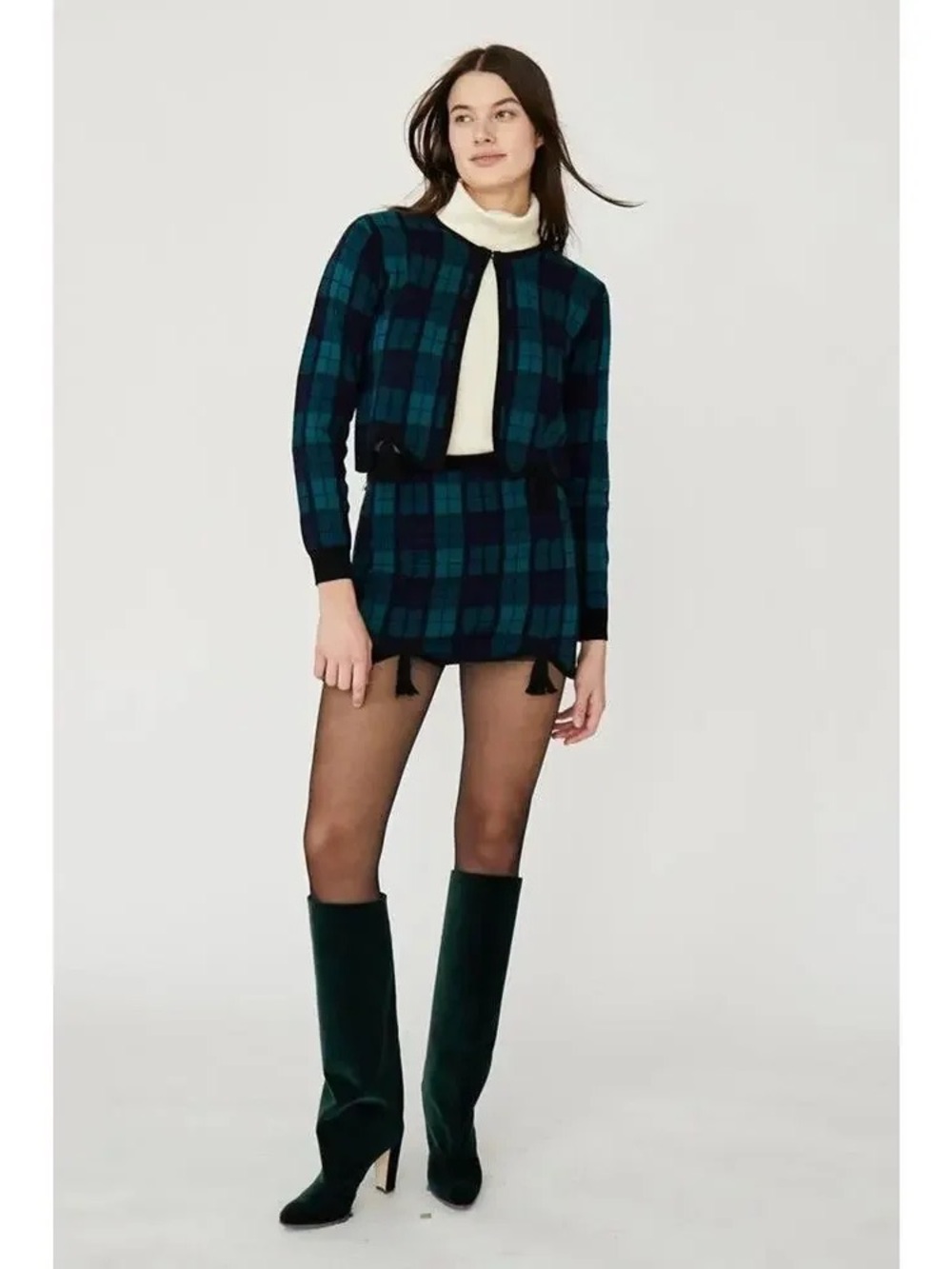 Rachel Antonoff Teal and Navy Plaid Knit Two-Piece